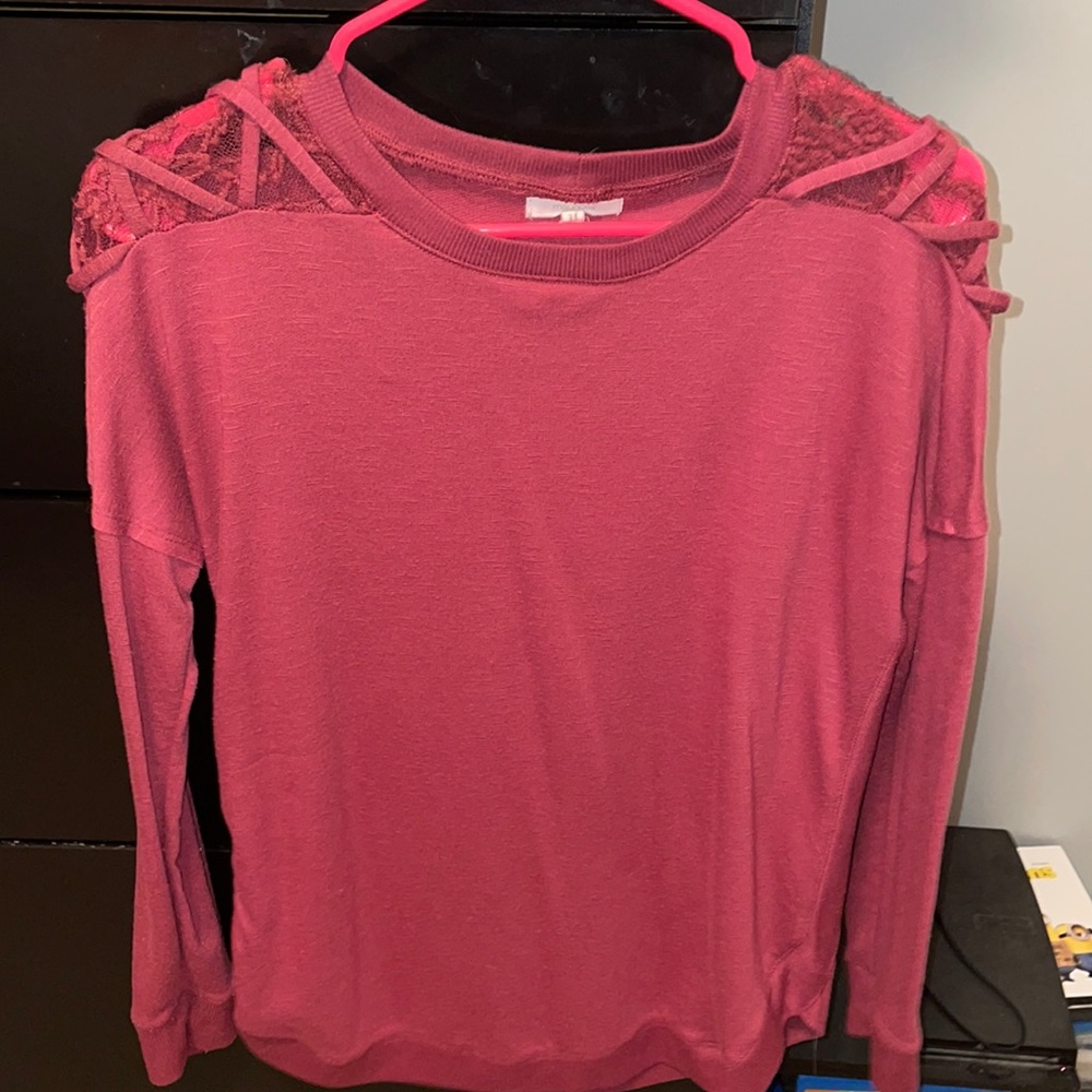 Maurices maroon long sleeve with lace shoulders